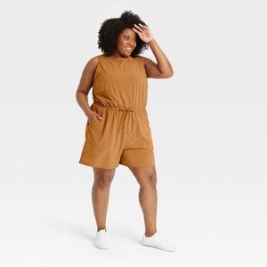 All in motion burnt orange woven plus size romper 4x